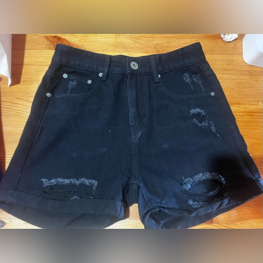 Mid Thigh Black Ripped Denim Shorts